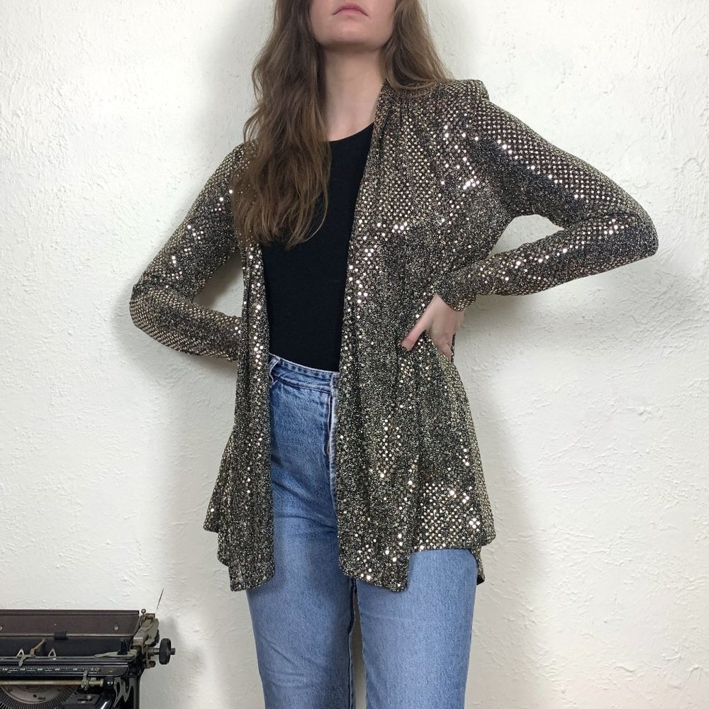 Lavande vintage 80s bright silver sequined jacket blazer cardigan